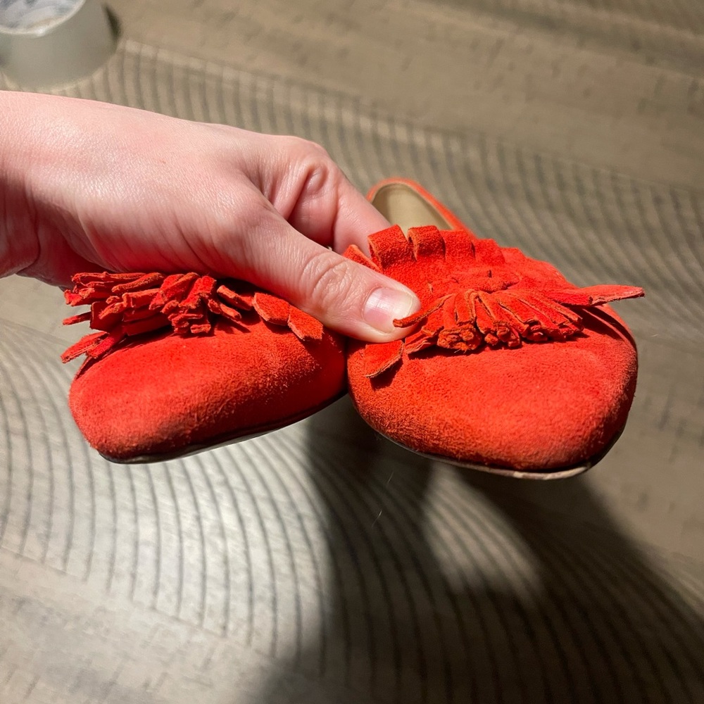 J. Crew Orange Suede Tassel Pointed Toe D'Orsay Flats - Picture 6 of 6